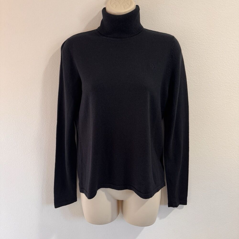 Lauren Ralph Lauren Turtleneck Sweater M Black Merino Wool Cotton Knit Soft